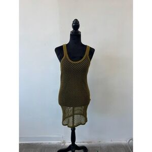 Vintage Trontex Fishnet Mesh Dress Cover Up Womens OSFA Olive Green Tank Tunic